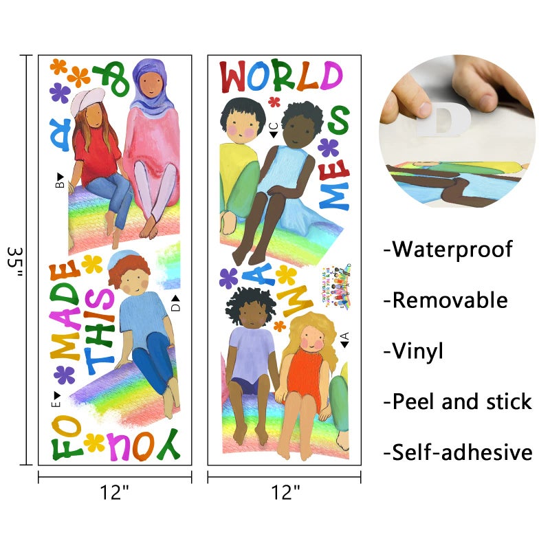 Mfault Kids Diversity Equality Inspirational Wall Decals Stickers  Motivational Inclusion Nursery Decorations Bedroom Playroom Classroom Art  This World was Made for You and Me Toddler Room Decor - Image 2